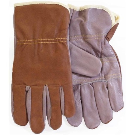 Leather Mens Work Gloves With Palm; Cloth Lined Brown & Purple - Large